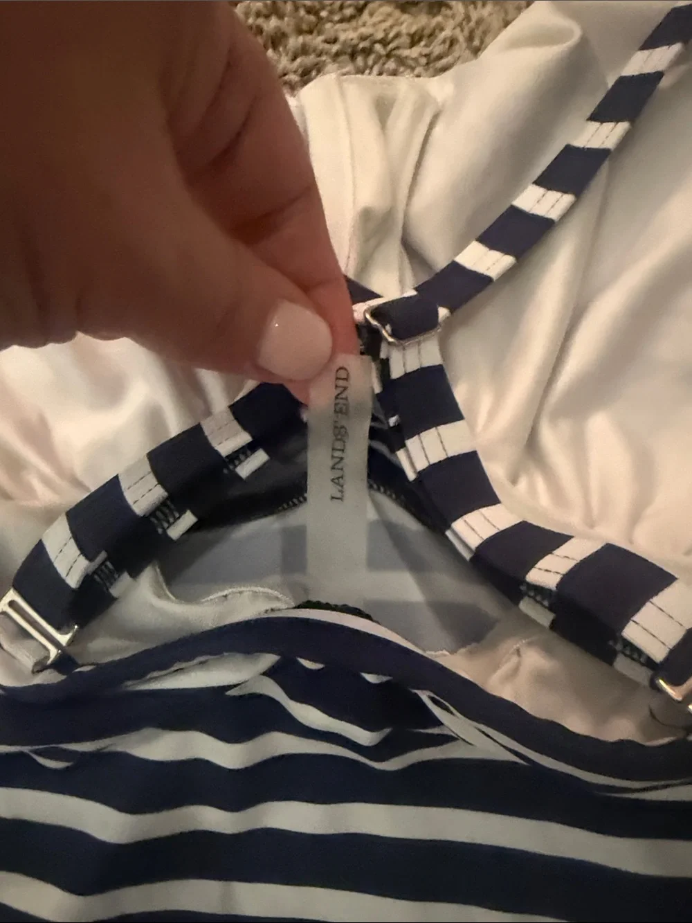 Striped Navy & White Women’s Two-Piece Swimsuit with Navy Swim Shorts